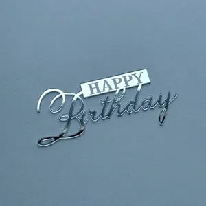 Silberner Acryl Happy Birthday Kuchen Topper, elegante Party Dessert Dekoration neu.