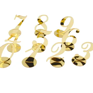 Números de mesa de acrílico espejo dorado para decoración de bodas y fiestas.