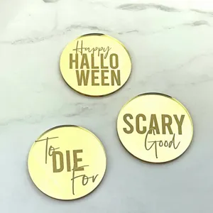 Halloween gold mirror acrylic cupcake toppers party decoration round charms set for cake