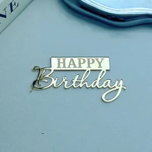 Gold Acryl Happy Birthday Kuchentopper, elegante Party Dessert Deko Aufsatz für Feier.