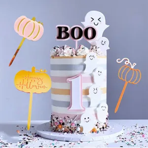 Halloween cake topper set cute ghost pumpkin numbers party decoration supplies for spooky events.