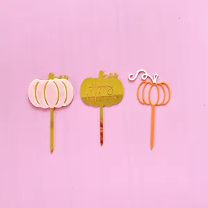 Halloween acrylic cupcake toppers pumpkin dessert decorations party supplies set of three.