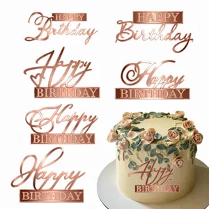 Roségoldene Acryl Happy Birthday Kuchenaufsatz Set für tolle Party Dekoration und Desserts.