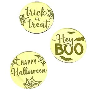 Halloween cupcake toppers round acrylic gold glitter party cake decorations trick or treat signs