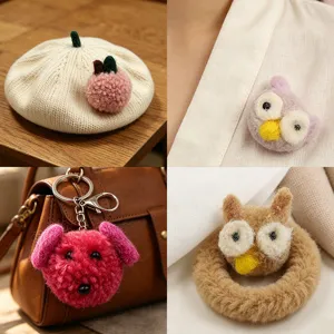 Handmade Plush Animal Fruit DIY Accessories Cute Puppy Owl Apple Applique For Phone Case Hairband Brooch Craft Decor