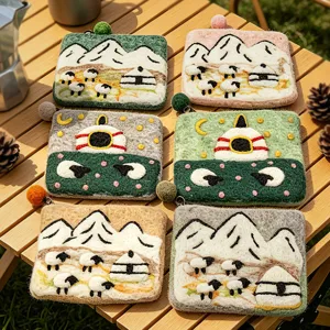 Handmade Wool Felt Coin Purse Cute Cartoon Animal Sheep Design Card Holder Portable Creative Storage Wallet