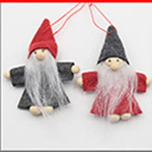Christmas gnome hanging doll detail, cute plush holiday ornament for tree decoration.