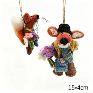 Handcrafted wool felt animal hanging ornament cute fox pendant for bag keychain decor