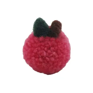 Handmade Plush Apple Pom-Pom DIY Craft Accessory Cute Pink Wool Ball for Phone Case Brooch