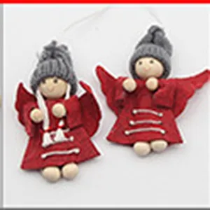 Christmas angel hanging ornaments red grey fabric dolls for holiday party decor 2pcs