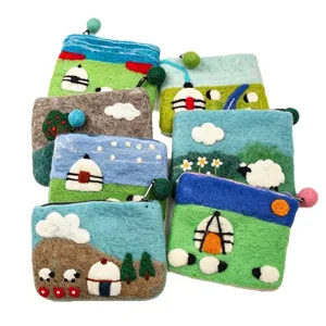 Handmade wool felt coin purse cute sheep cartoon card holder stylish small storage pouch