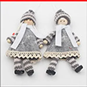 Cute Christmas plush doll ornament set with knitted hat scarf and striped legs for holiday decor.