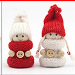 Cute Christmas knitted doll ornament set, red and white festive holiday decor for home.