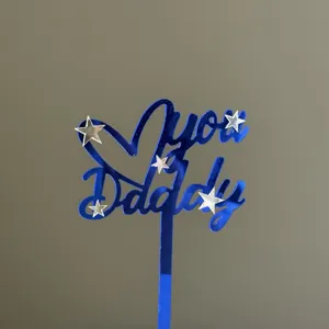 Blue acrylic Daddy cake topper with star decorations for Father's Day party decor.
