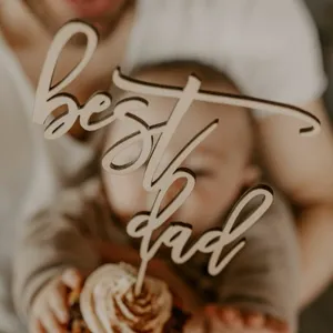 Houten Best Dad Taarttopper Vaderdag Cupcake Decoratie Feest Benodigdheden Topper