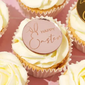 Décoration de gâteau lapin de Pâques en acrylique, insert doré rose pour cupcakes de fête.