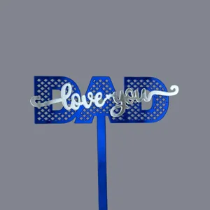 Blue acrylic DAD love you cake topper for Father's Day party celebration and dessert decor.