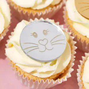 Topper de cupcake lapin de Pâques acrylique miroir gravé au laser déco gâteau pâtisserie