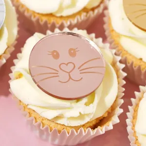 Joli cake topper lapin de Pâques en acrylique rose gravé au laser pour décoration de gâteau