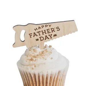 Houten Vaderdag cupcake topper zaag vorm taart decoratie voor feest viering geschenken.