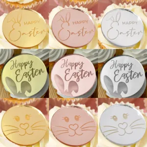 Décorations de Cupcakes Lapin de Pâques en Acrylique Miroir Gravé au Laser pour Fête et Pâtisserie