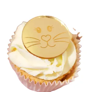 Topper de cupcake lapin de Pâques en acrylique miroir doré gravé au laser décoration de gâteau