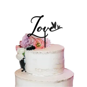 Black Acrylic Love Cake Topper Wedding Birthday Party Dessert Table Insert Decoration