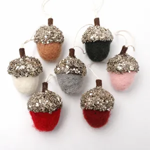 Ornamento Sospeso a Sfera di Ghianda in Lana Fatto a Mano per Albero di Natale Festa Festiva Decorazione Layout DIY