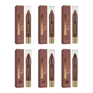 Coffret de brillant à lèvres mat chocolat riche, rendu couleur naturel rouge à lèvres longue tenue.