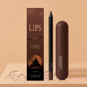 Coffret brillant à lèvres chocolat avec crayon et ampoule nourrissante pour un maquillage.