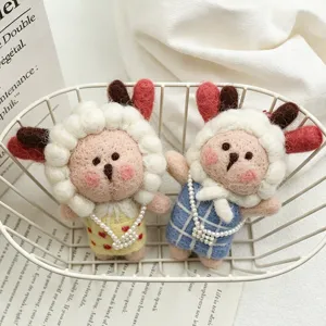 Handmade wool felt cute animal plush pendant close-up view detail showing sweet style.