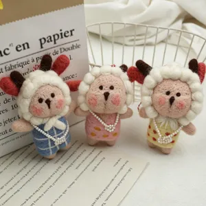 Handmade wool felt cute sheep doll pendant keychain set cartoon animal bag charm accessory