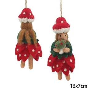 Christmas felt mushroom girl doll hanging ornament handmade cute holiday gift decor 16x7cm