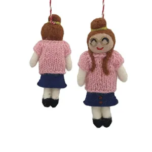 Handmade wool felt doll ornament hanging decoration cute girl Christmas gift plush toy pendant