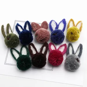 Cute wool felt bunny pom pom charms for DIY hair hoop phone case brooch craft accessories.