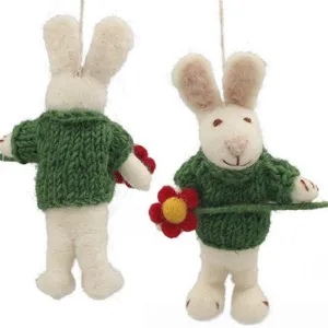 Handmade wool felt rabbit bag charm cute knitted sweater animal plush keychain pendant ornament