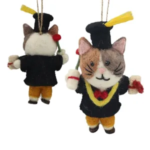 Handmade wool felt graduation cat hanging doll cute cartoon animal pendant for backpack decor