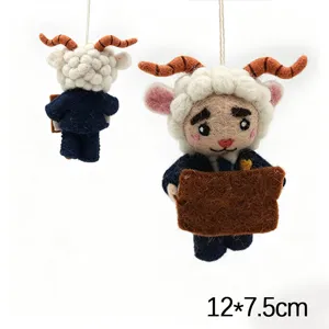 Handmade wool felt cute sheep hanging ornament DIY keychain pendant decoration gifts 12x7.5cm