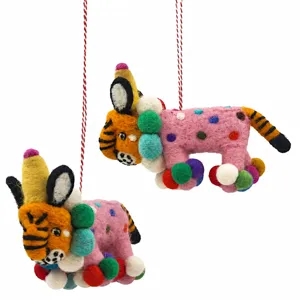 Schattige handgemaakte wolvilt cartoon dier tas en auto hangende decoratie 16.5cm