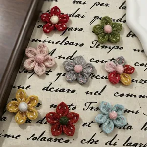 Handmade Felt Five-Petal Puff Flower Craft Accessories Cute Floral Applique For Clothing Bags Hair Clips DIY