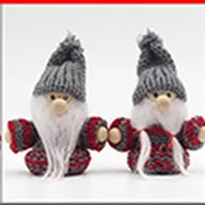 Christmas gnome plush dolls set, red gray knitted hats holiday home decor tabletop ornaments.