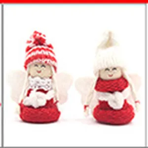 Cute Christmas angel plush doll ornaments set with knitted hats and wings for holiday decor