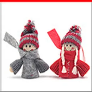 Christmas knitted doll ornaments cute plush toys desktop holiday decoration red and grey pair