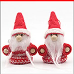 Cute Christmas knitted Santa doll ornaments, red hat white beard holiday home decor.