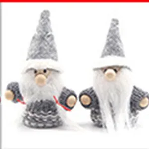 Cute Christmas gnome plush doll set with grey knitted hats and white beards for holiday decor.