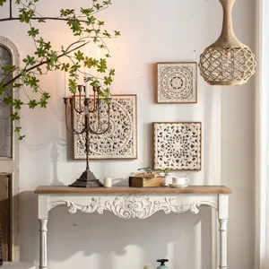 American vintage carved wooden wall art panels set for entryway porch background home decor