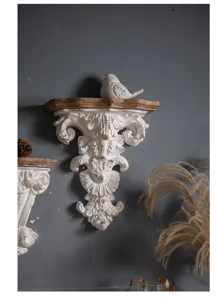 French vintage style wall hanging shelf decorative bracket with bird accent for home decor.