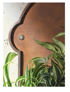 Exquisite detail view of the vintage European style iron wall planter, retro metal wall decor.