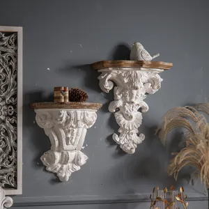 French vintage decorative wall shelf carved wooden top floating display rack for home decor