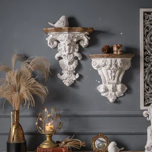 French vintage wall shelf decorative corbel bracket distressed white resin carved floating rack